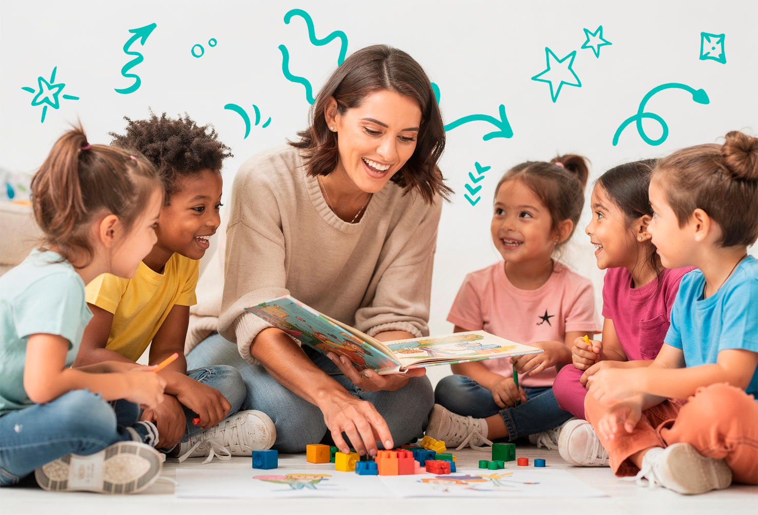 Bilingual teacher engaging with children in a TicTalk Spanish immersion classroom.